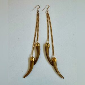 Wood talon drop gold toned earrings